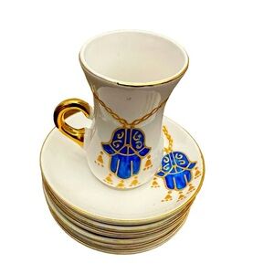Shallow Ice - Hamsa design hand painted fine bone china tea/coffee cups set of 6